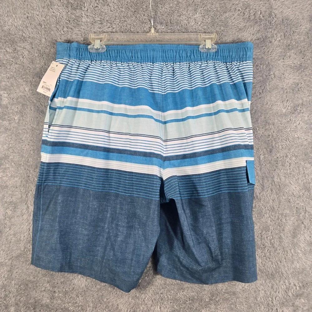 Sonoma Mens Blue Stripe Board Shorts Modern Fit 4-Way Stretch Swim Trunks Size L